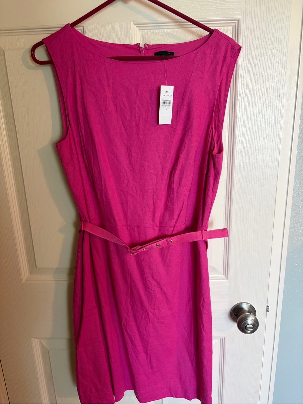 Ann Taylor Hot Pink Sleeveless Belted Midi Dress